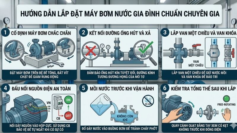 Hướng dẫn lắp đặt máy bơm nước gia đình