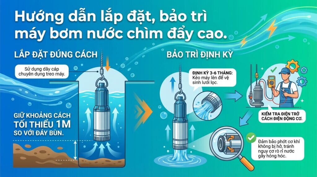 Hướng dẫn lắp đặt, bảo trì máy bơm nước chìm đẩy cao.