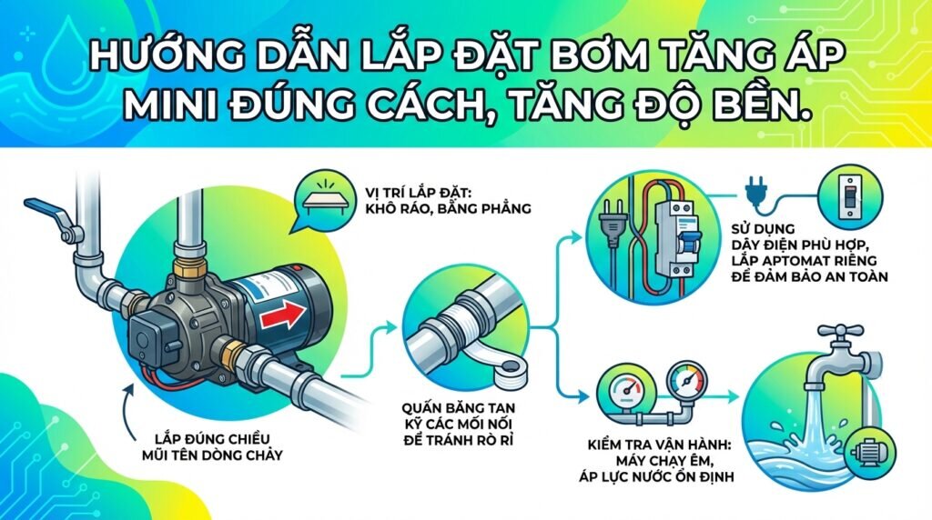 Hướng dẫn lắp đặt bơm tăng áp mini đúng cách, tăng độ bền.