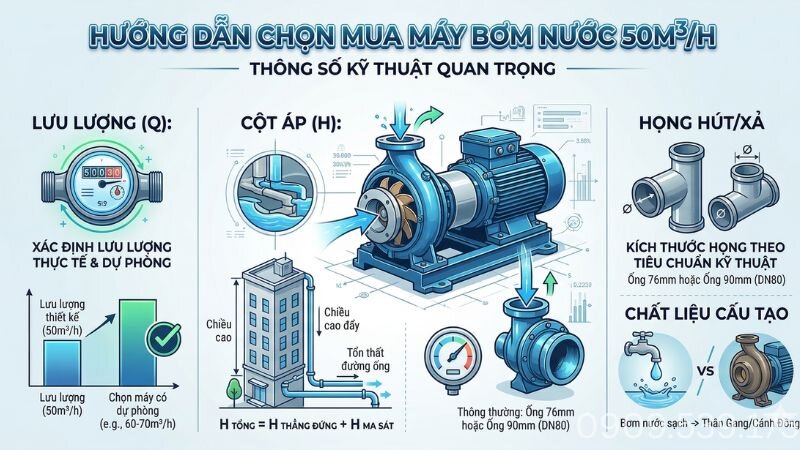 Hướng dẫn lựa chọn đúng máy bơm nước 50m3/h