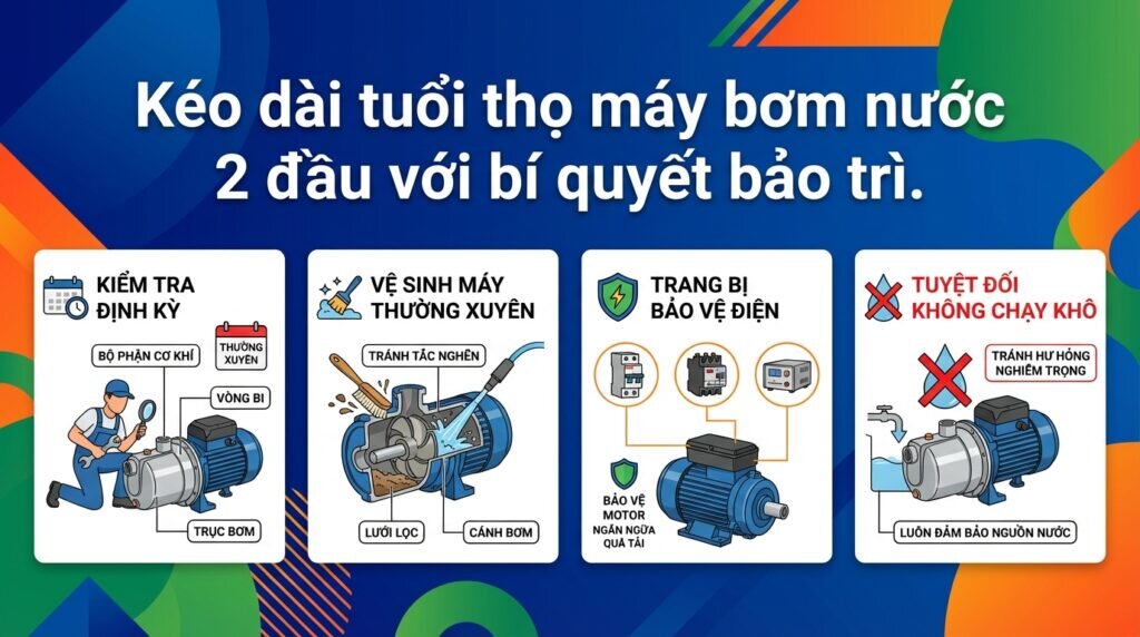 Kéo dài tuổi thọ máy bơm nước 2 đầu với bí quyết bảo trì.