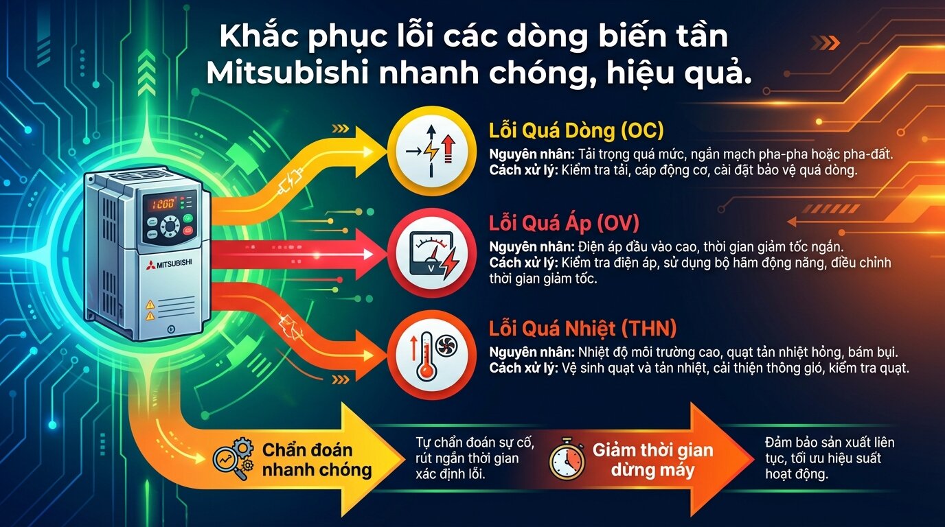 Khắc phục lỗi các dòng biến tần Mitsubishi nhanh chóng, hiệu quả.
