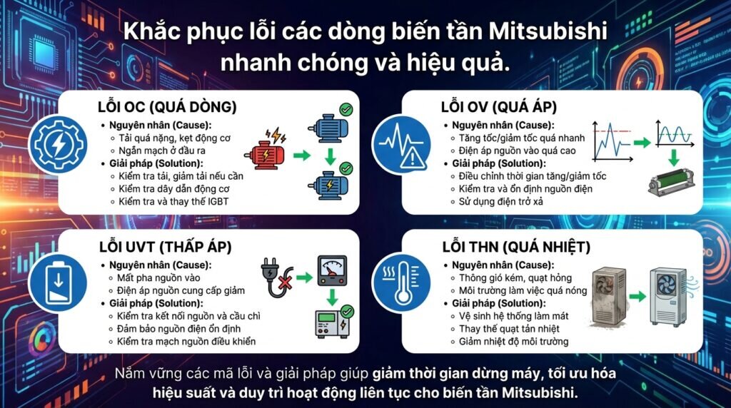 Khắc phục lỗi các dòng biến tần Mitsubishi nhanh chóng và hiệu quả.