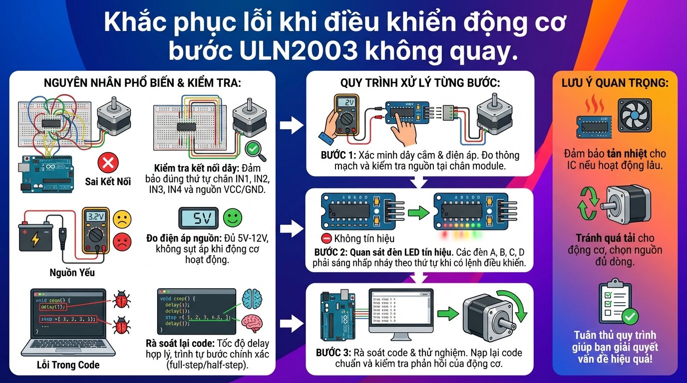 Khắc phục lỗi khi điều khiển động cơ bước ULN2003 không quay.