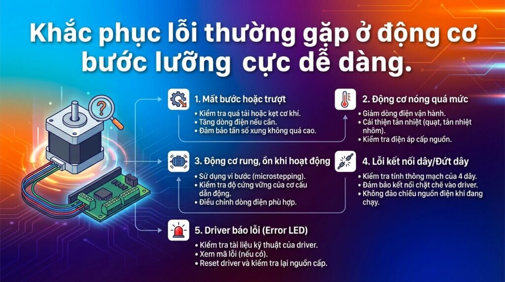 Khắc phục lỗi thường gặp ở động cơ bước lưỡng cực dễ dàng.