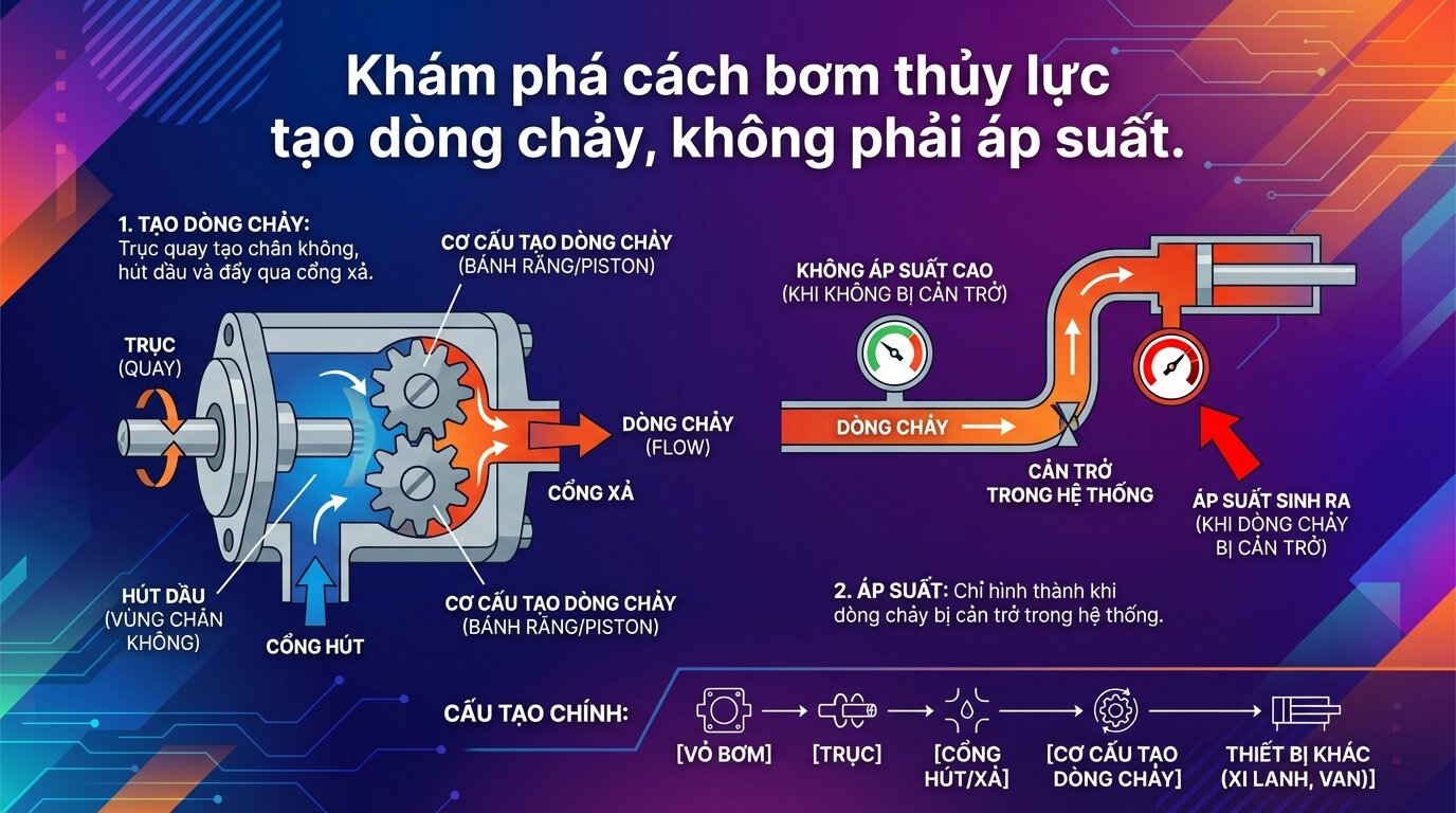 Khám phá cách bơm thủy lực tạo dòng chảy, không phải áp suất.