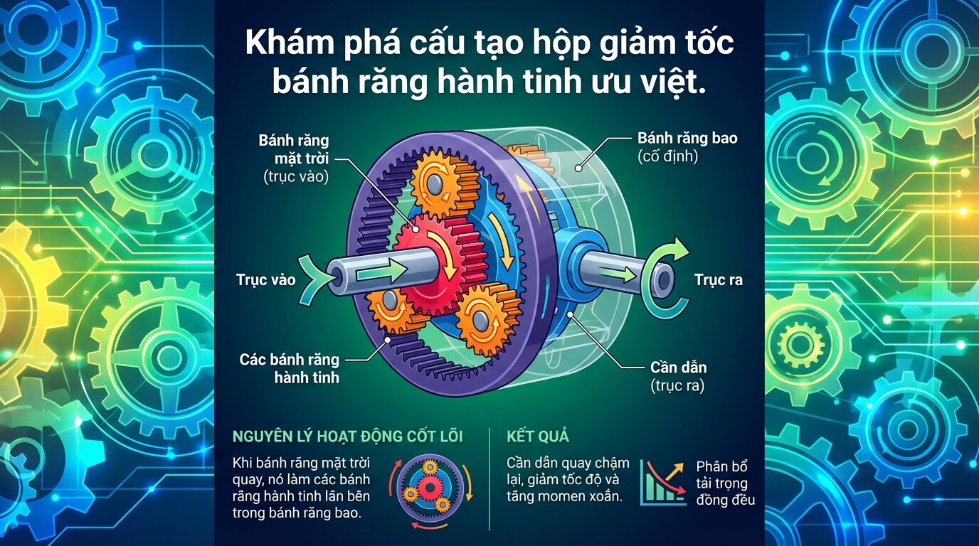 Khám phá cấu tạo hộp giảm tốc bánh răng hành tinh ưu việt.
