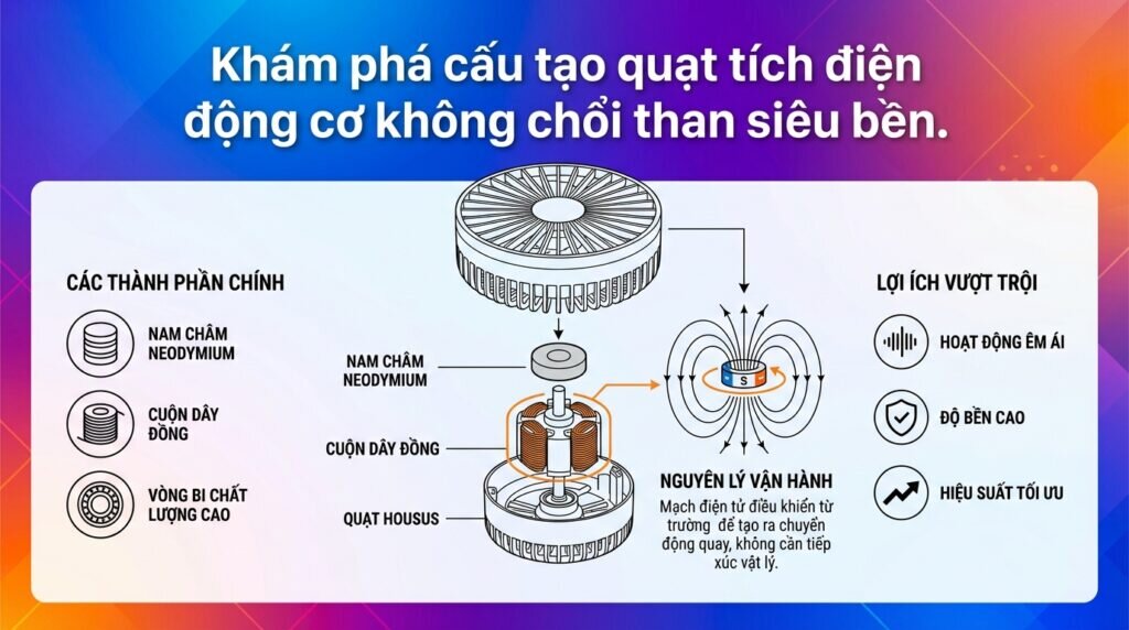 Khám phá cấu tạo quạt tích điện động cơ không chổi than siêu bền.