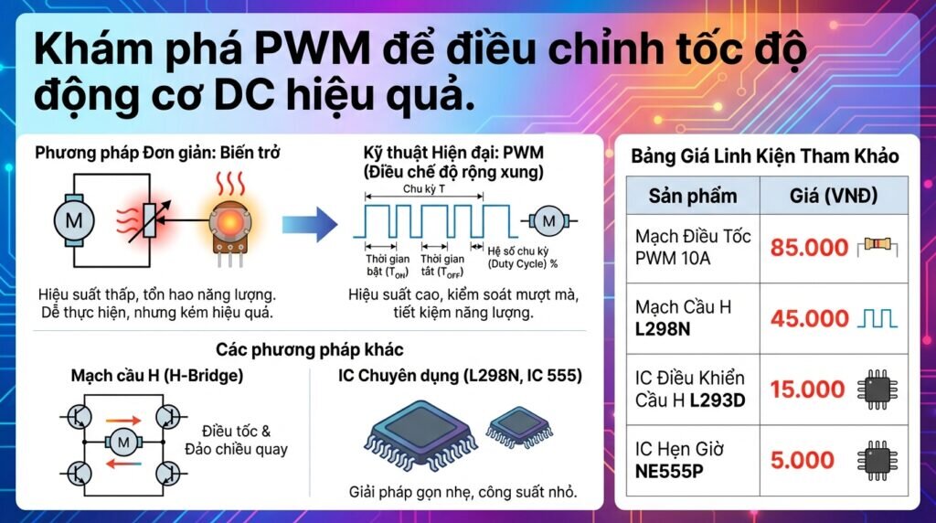 Khám phá PWM để điều chỉnh tốc độ động cơ DC hiệu quả.