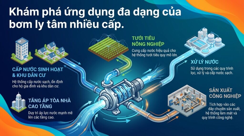 Khám phá ứng dụng đa dạng của bơm ly tâm nhiều cấp.