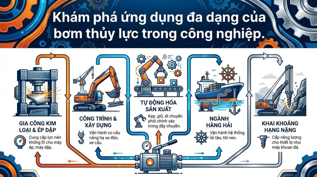 Khám phá ứng dụng đa dạng của bơm thủy lực trong công nghiệp.