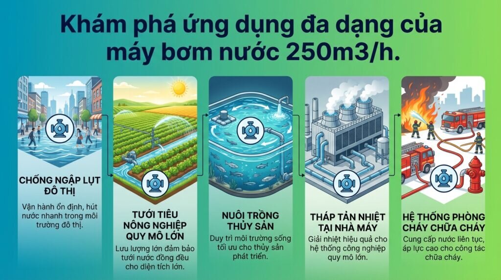 Khám phá ứng dụng đa dạng của máy bơm nước 250m3/h.
