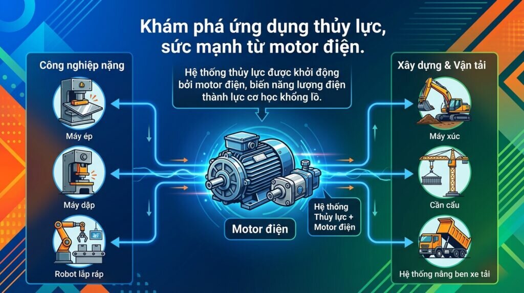 Khám phá ứng dụng thủy lực, sức mạnh từ motor điện.