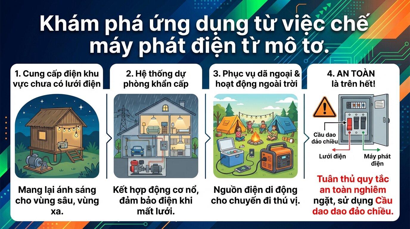Khám phá ứng dụng từ việc chế máy phát điện từ mô tơ.
