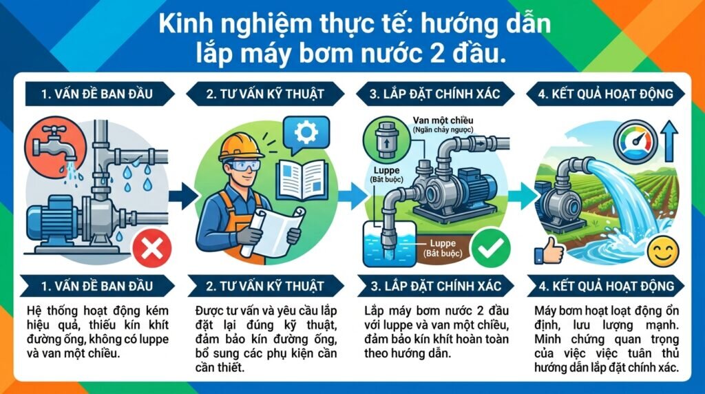 Kinh nghiệm thực tế: hướng dẫn lắp máy bơm nước 2 đầu.