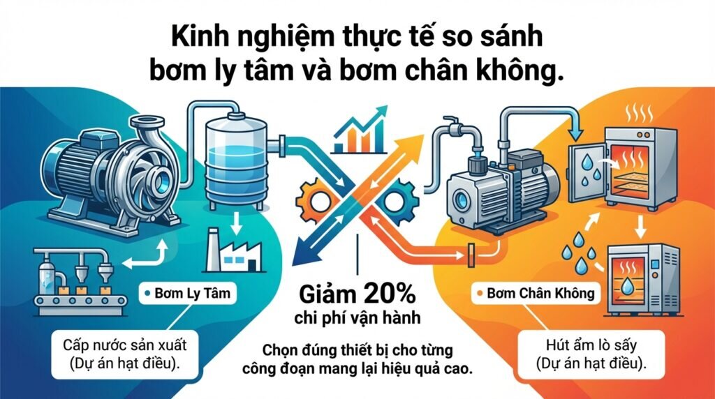 Kinh nghiệm thực tế so sánh bơm ly tâm và bơm chân không.
