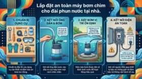 Lắp đặt an toàn máy bơm chìm cho đài phun nước tại nhà.