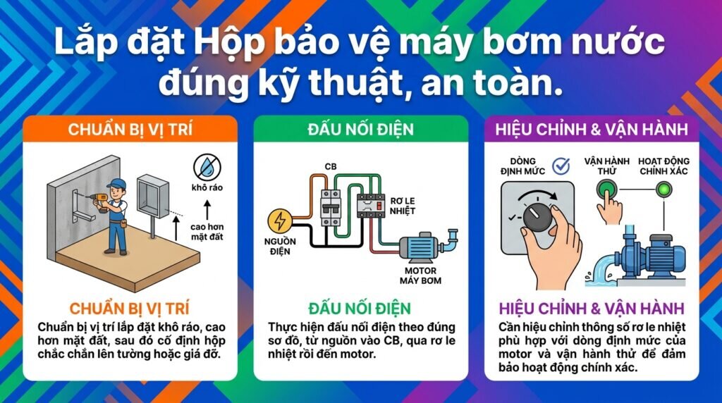 Lắp đặt Hộp bảo vệ máy bơm nước đúng kỹ thuật, an toàn.