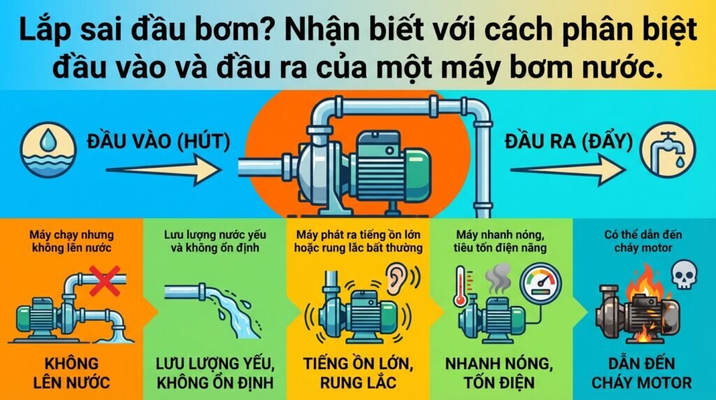 Lắp sai đầu bơm? Nhận biết với cách phân biệt đầu vào và đầu ra của một máy bơm nước.