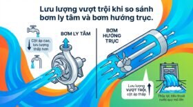Lưu lượng vượt trội khi so sánh bơm ly tâm và bơm hướng trục.