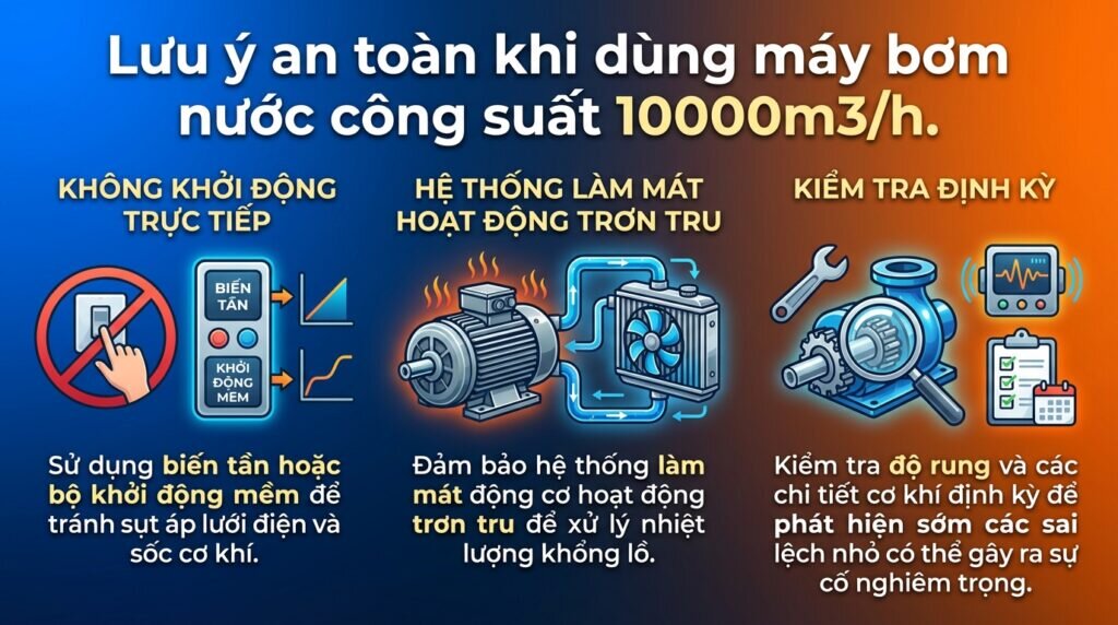 Lưu ý an toàn khi dùng máy bơm nước công suất 10000m3/h.