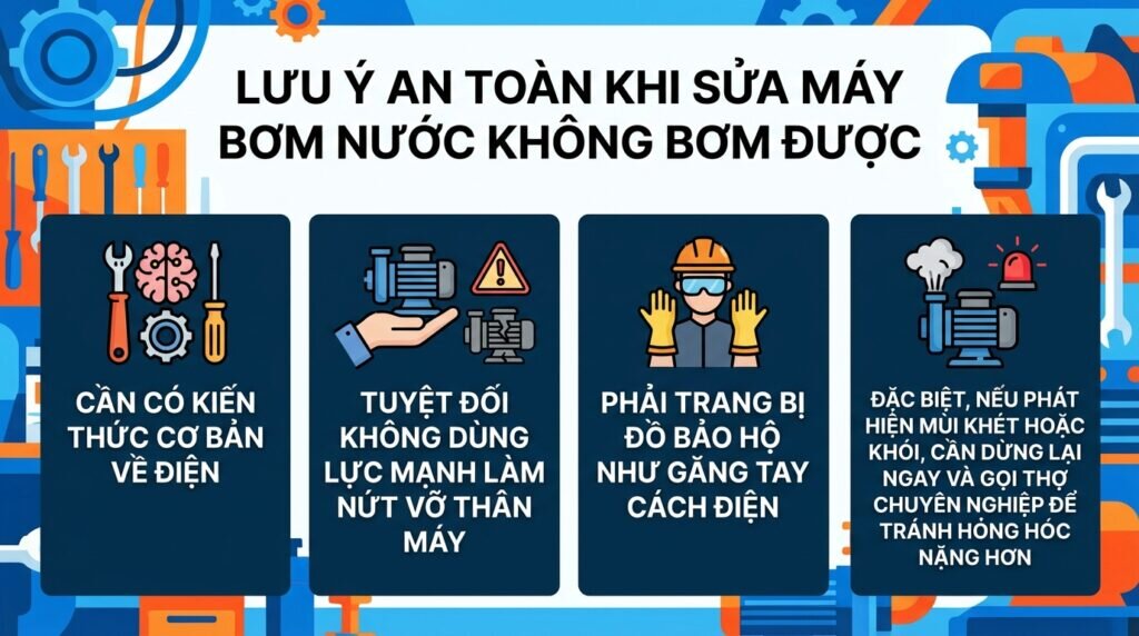 Lưu ý an toàn khi sửa máy bơm nước không bơm được.