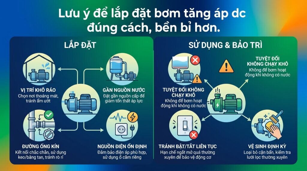 Lưu ý để lắp đặt bơm tăng áp dc đúng cách, bền bỉ hơn.