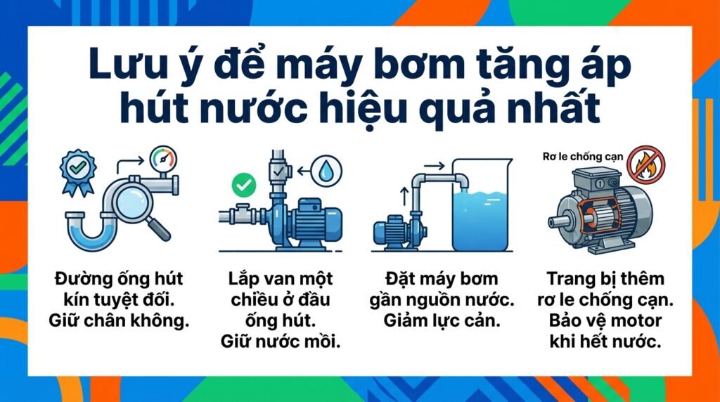 Lưu ý để máy bơm tăng áp hút nước hiệu quả nhất.