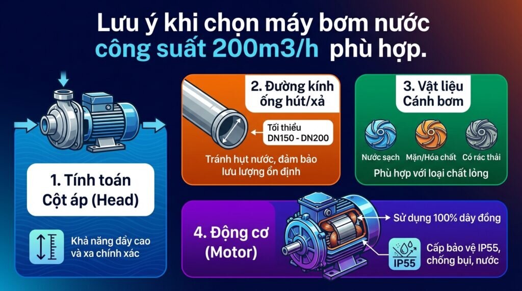 Lưu ý khi chọn máy bơm nước công suất 200m3/h phù hợp.