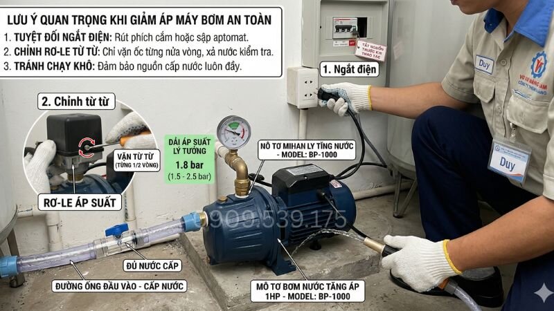 Các lưu ý quan trọng khi tự giảm áp máy bơm tăng áp