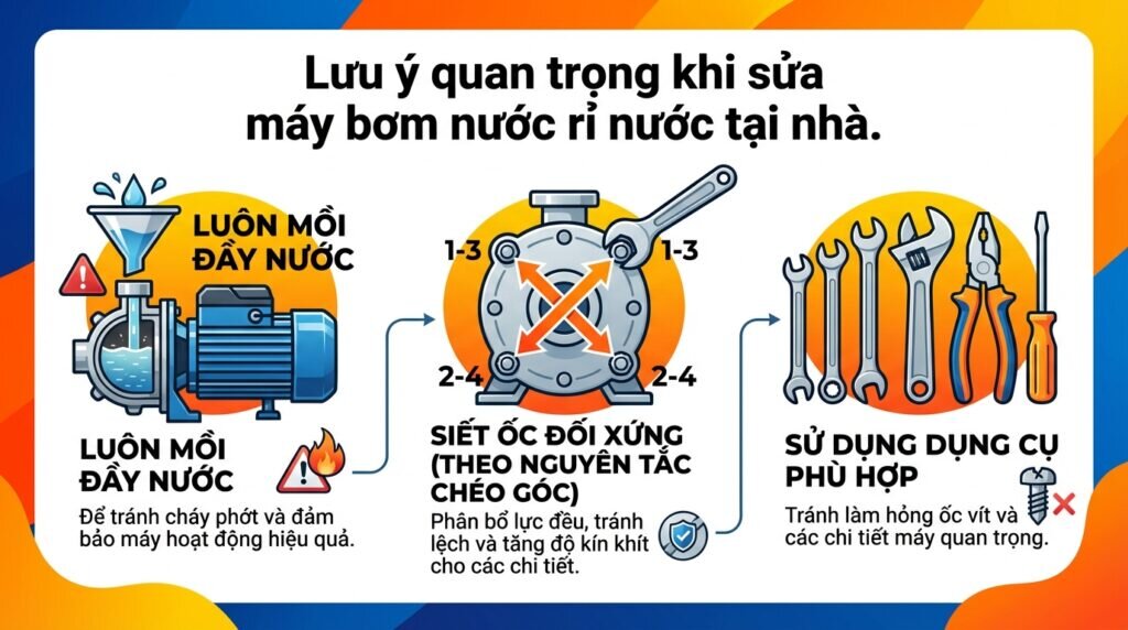 Lưu ý quan trọng khi sửa máy bơm nước rỉ nước tại nhà.