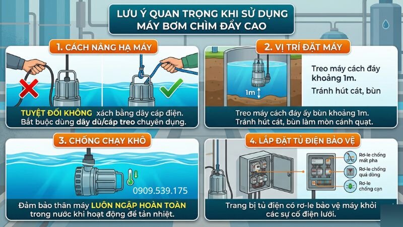 Lưu ý về máy bơm nước đầy cao