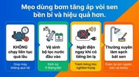 Mẹo dùng bơm tăng áp vòi sen bền bỉ và hiệu quả hơn.