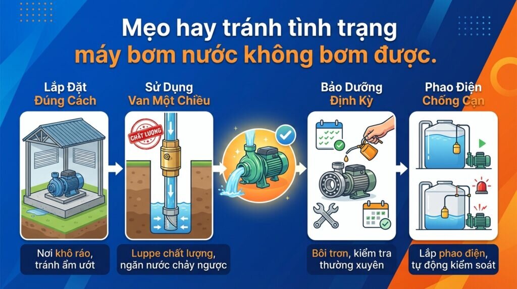 Mẹo hay tránh tình trạng máy bơm nước không bơm được.