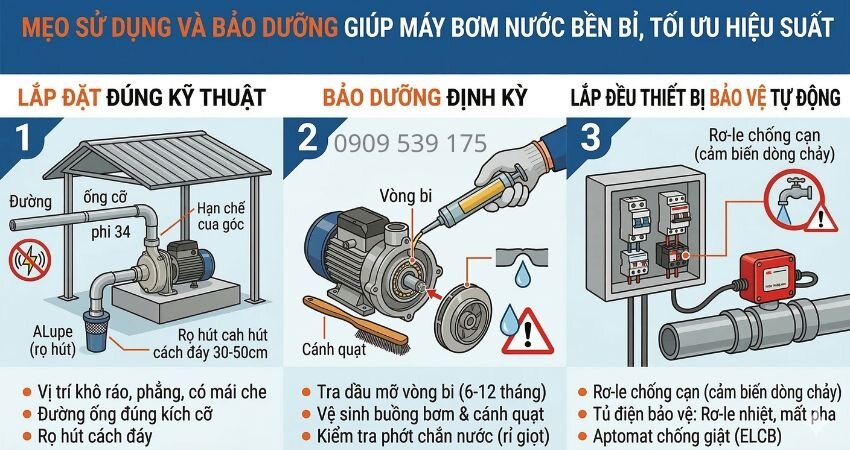 Mẹo sử dụng và bảo dưỡng máy bơm nước