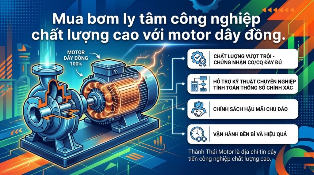 Mua bơm ly tâm công nghiệp chất lượng cao với motor dây đồng.