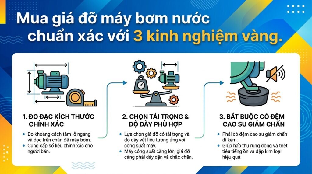 Mua giá đỡ máy bơm nước chuẩn xác với 3 kinh nghiệm vàng.