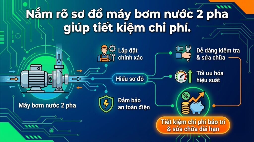 Nắm rõ sơ đồ máy bơm nước 2 pha giúp tiết kiệm chi phí.