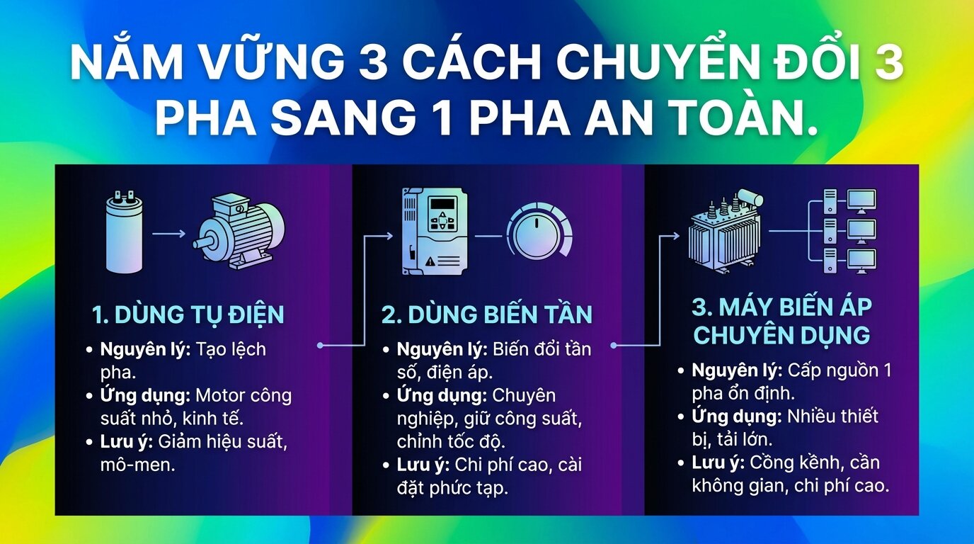 Nắm vững 3 cách chuyển đổi 3 pha sang 1 pha an toàn.