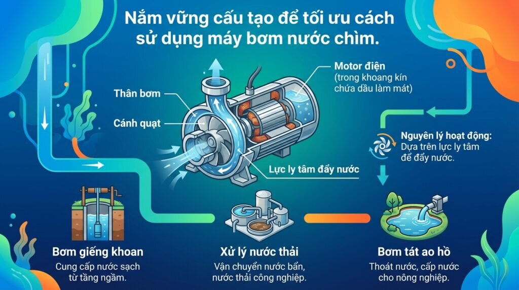 Nắm vững cấu tạo để tối ưu cách sử dụng máy bơm nước chìm.