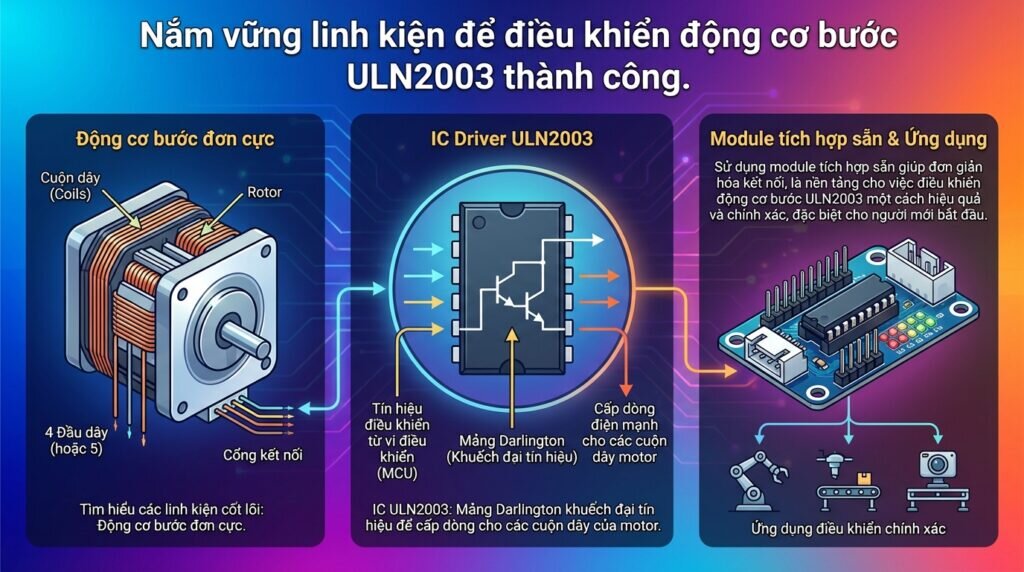 Nắm vững linh kiện để điều khiển động cơ bước ULN2003 thành công.