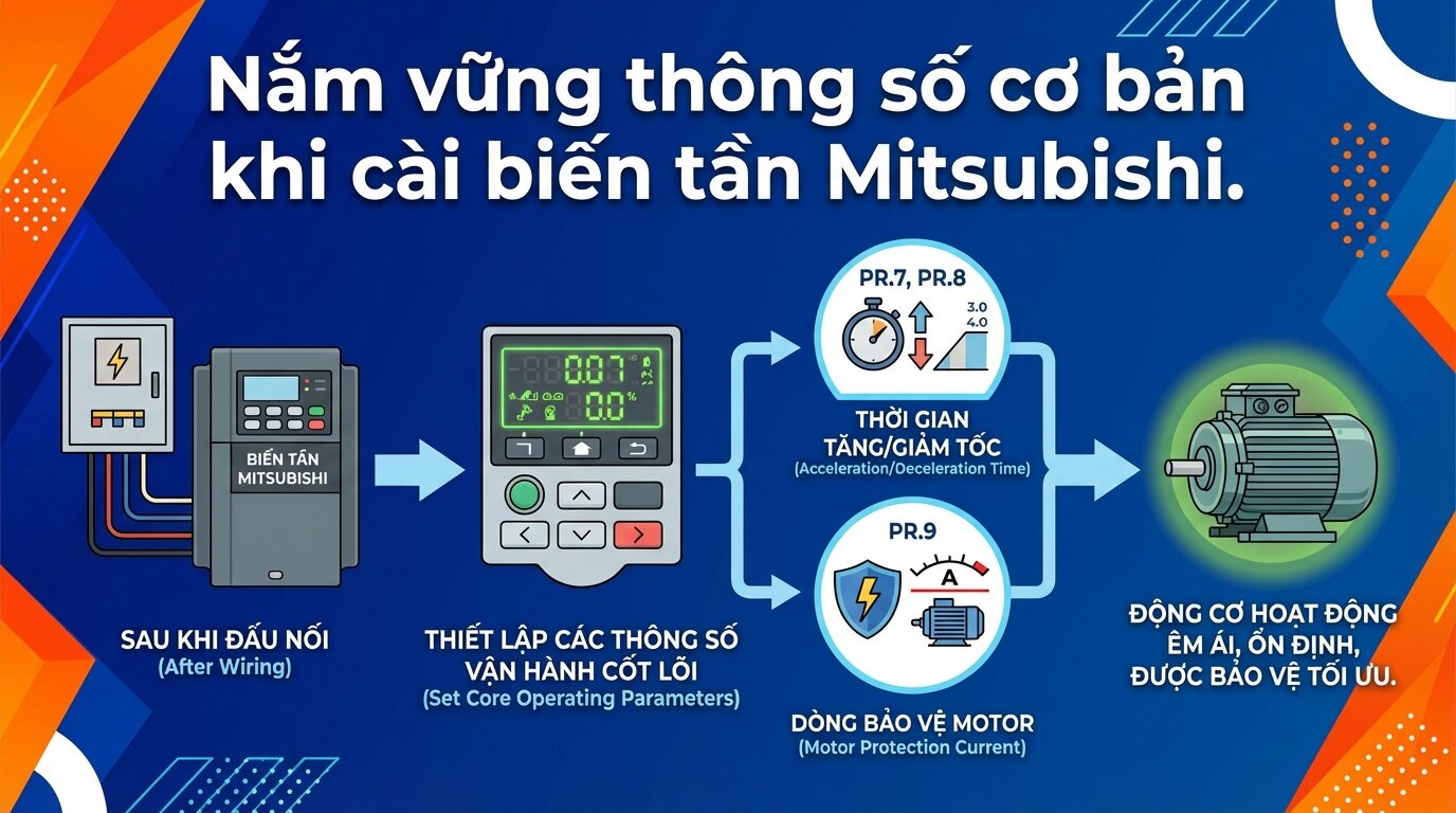 Nắm vững thông số cơ bản khi cài biến tần Mitsubishi.