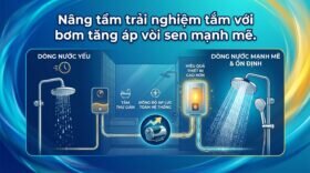 Nâng tầm trải nghiệm tắm với bơm tăng áp vòi sen mạnh mẽ.