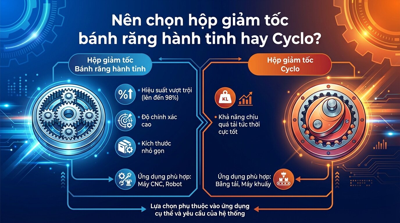 Nên chọn hộp giảm tốc bánh răng hành tinh hay Cyclo?