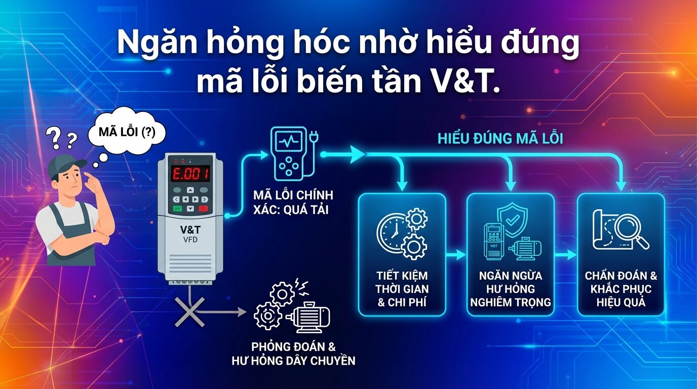 Ngăn hỏng hóc nhờ hiểu đúng mã lỗi biến tần V&T.