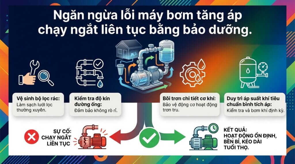 Ngăn ngừa lỗi máy bơm tăng áp chạy ngắt liên tục bằng bảo dưỡng.