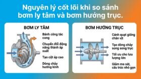 Nguyên lý cốt lõi khi so sánh bơm ly tâm và bơm hướng trục.