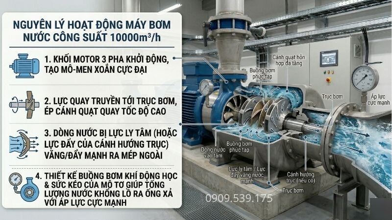 Nguyên lý hoạt động máy bơm nước 10000m3/h