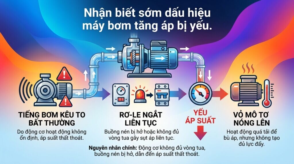 Nhận biết sớm dấu hiệu máy bơm tăng áp bị yếu.