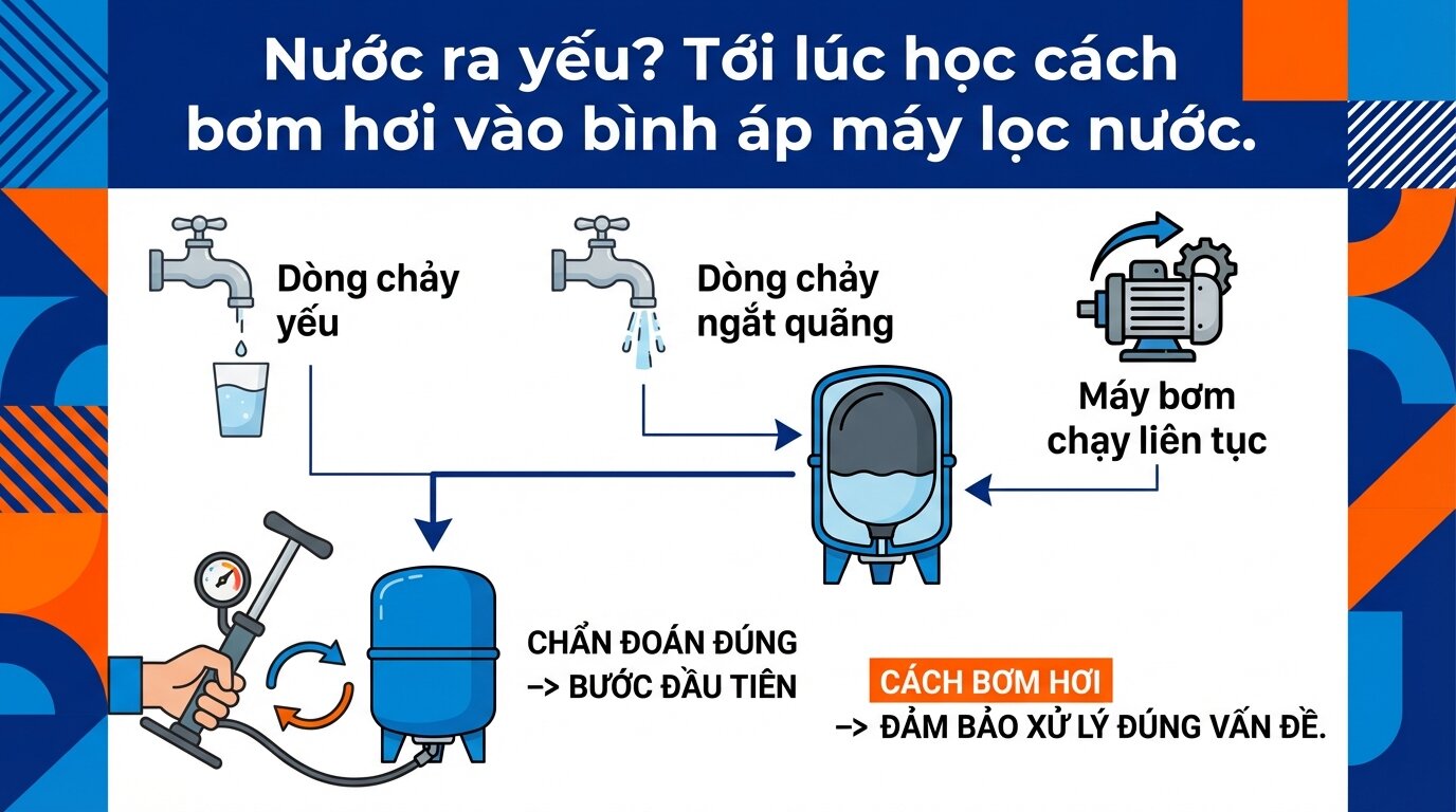 Nước ra yếu? Tới lúc học cách bơm hơi vào bình áp máy lọc nước.